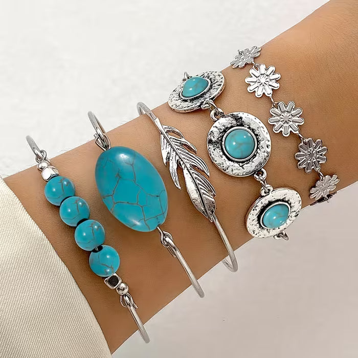 Conjunto de Joyería de Moda Retro Verde Sintético con Incrustaciones de Malaquita