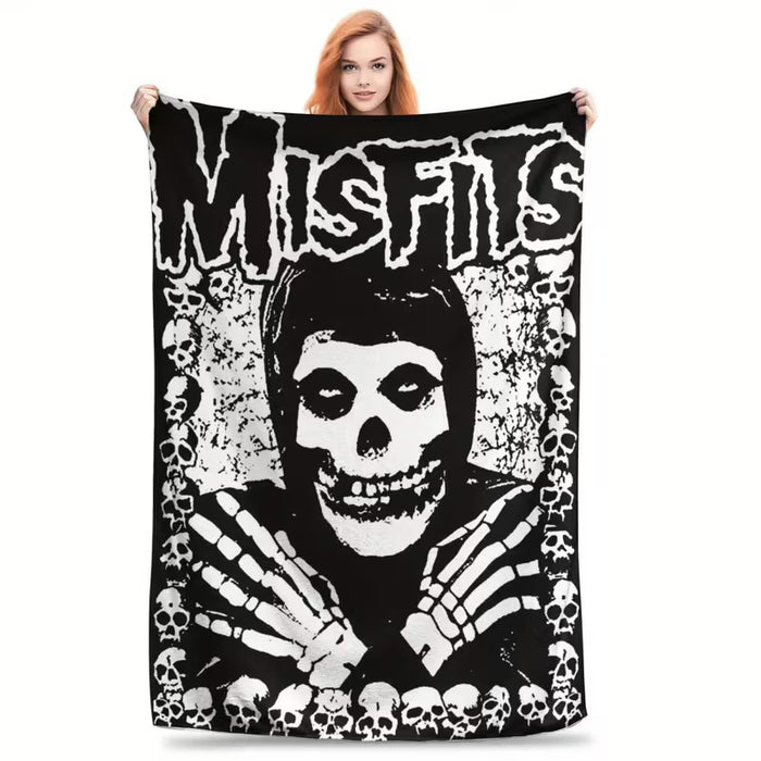 1 Manta con Estampado de Calavera Misfits - Manta de Poliéster Ultra Suave