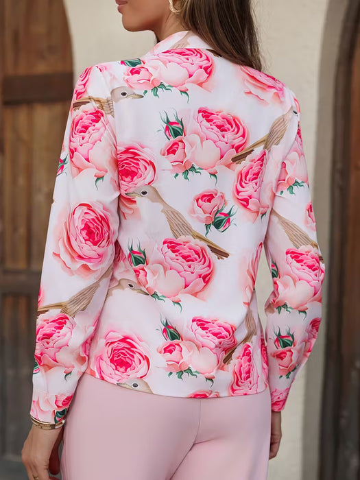 Camisa casual de manga larga para mujer con estampados floral, ideal para el uso diario