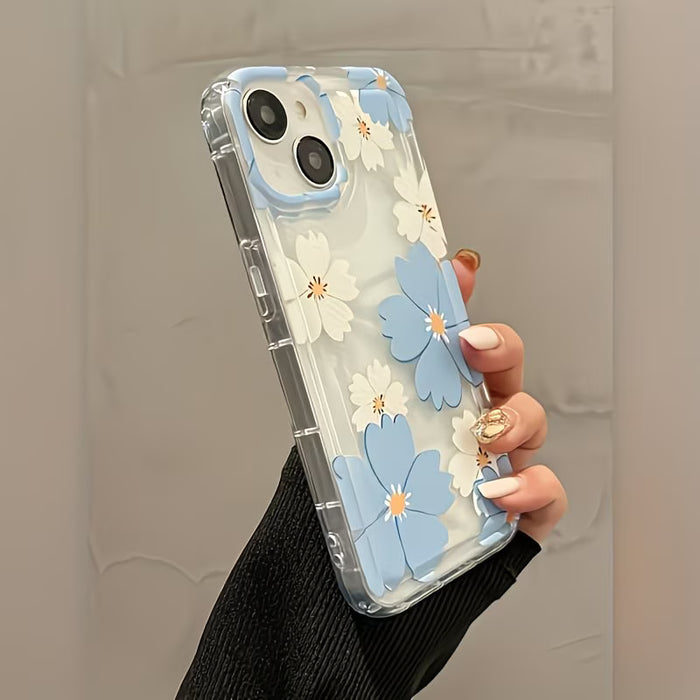 Funda Anticaídas con Airbag Amortiguador, Transparente Azul y Flor de Crisantemo Blanco para iphone 11 pro max