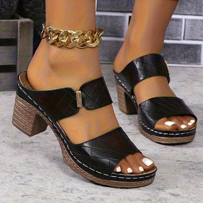 Sandalias de cuña de tacón alto para mujer, elegantes - Parte superior sintética