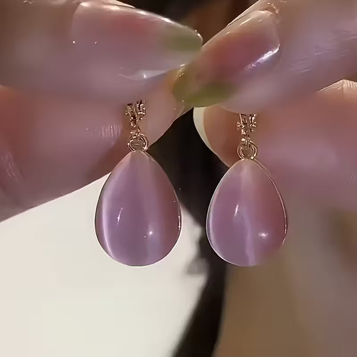 Aretes Elegantes Minimalistas para Mujer - Forma Ovalada y Lágrima en Rosa Suave