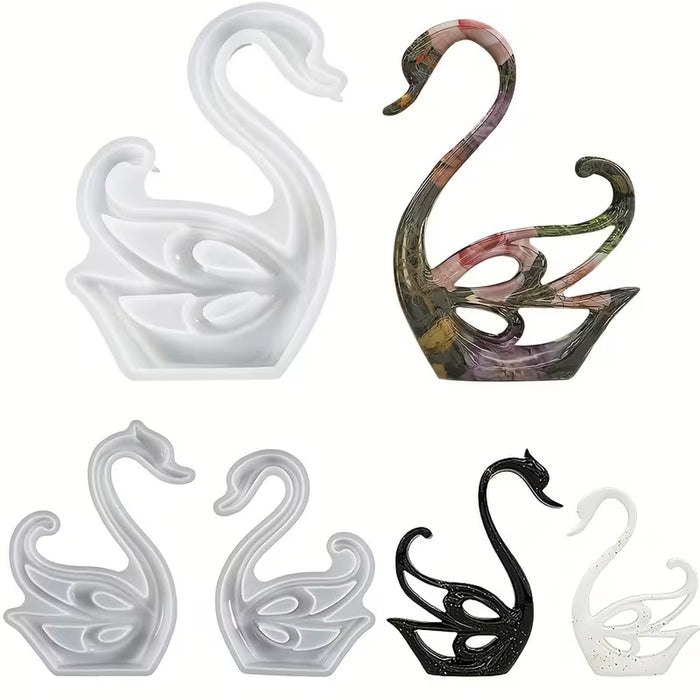 Moldes de silicona de cisnes en pareja, 2 piezas de moldes 3D realistas con forma de cisnes para resina