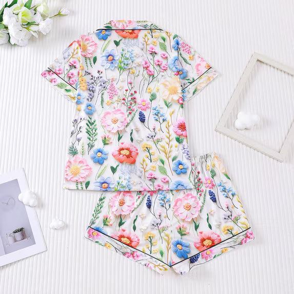 Pijama de dos piezas para mujer con estampado floral