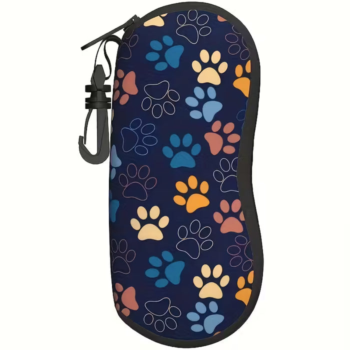 Estuche duradero y colorido para gafas con huella de pata de perro