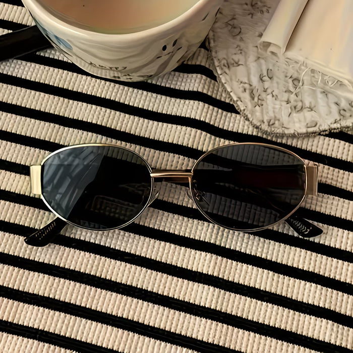 1 ud. Gafas de moda de verano para mujer, montura ovalada retro de metal dorado