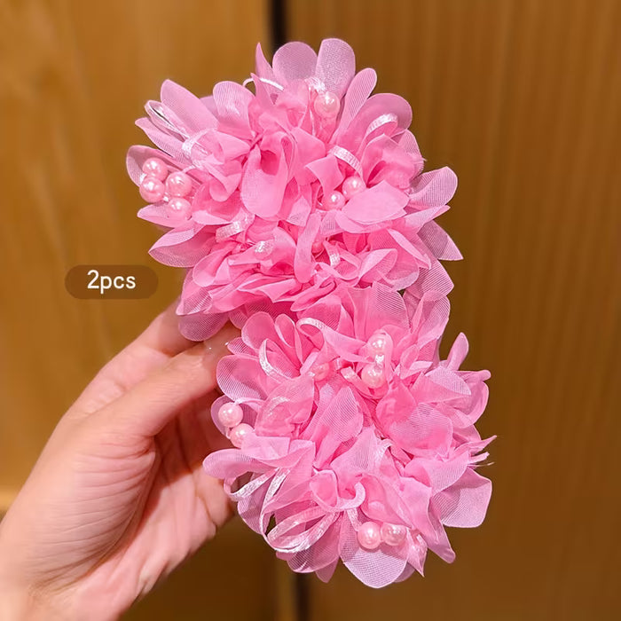 Dos coleteros de pelo con flores rosas de alta elasticidad