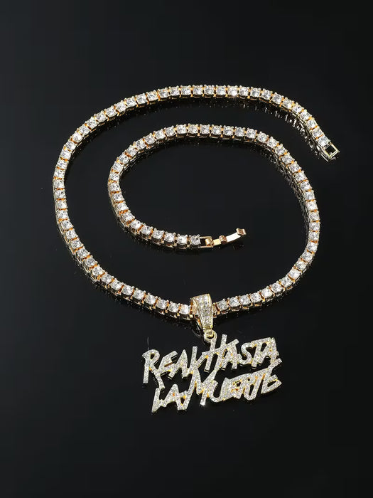 Collar de 1 pieza de aleación con pedrería estilo hip-hop de moda