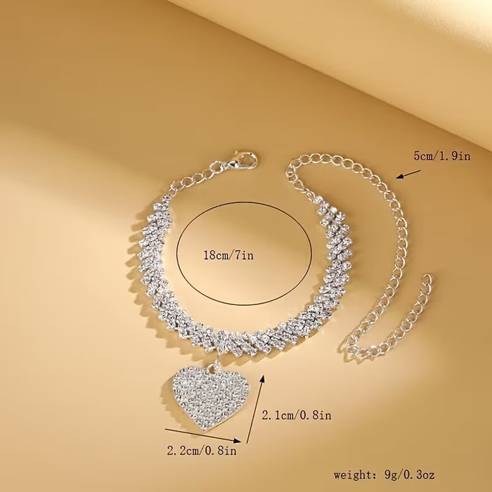 Pulsera con dije de corazón de diamantes de imitación