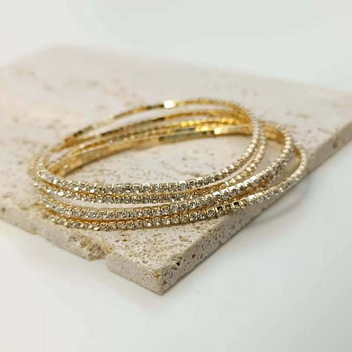 9pcs Pulseras Elásticas De Diamantes De Imitación Exquisitas, Pulsera Brillante Dorado