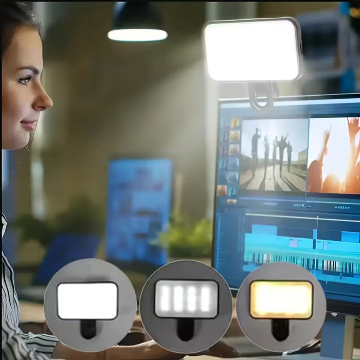 Luz de relleno LED compacta para smartphones y laptop