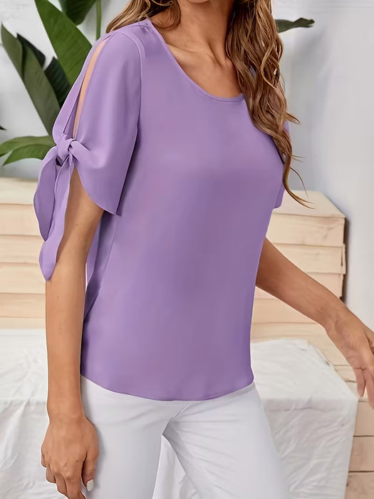 Top Blusa Elegante de Mujer  Cuello Redondo Manga Abullonada