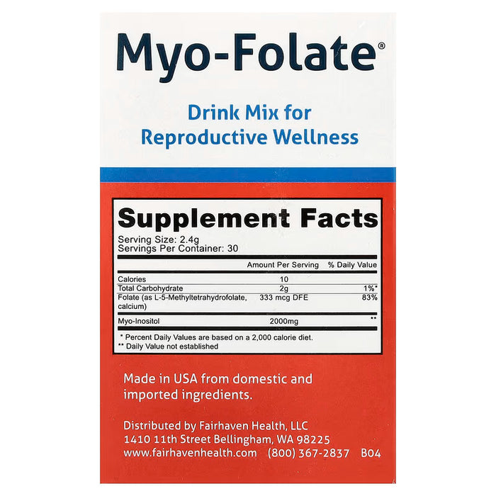 Fairhaven Health, Myo-Folate, Mezcla para bebida para el bienestar reproductivo, Sin sabor, 30 sobres