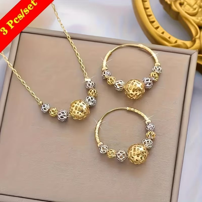 3 Piezas Nuevo Juego de Collar y Aretes Circulares Huecos