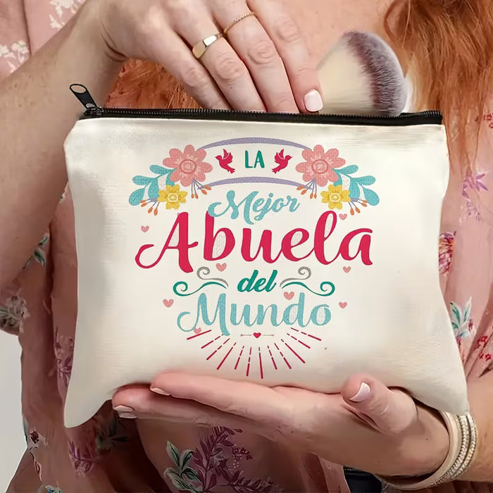 1 ud. de una bolsa de maquillaje con la frase 'La mejor abuela del mundo' con un diseño floral
