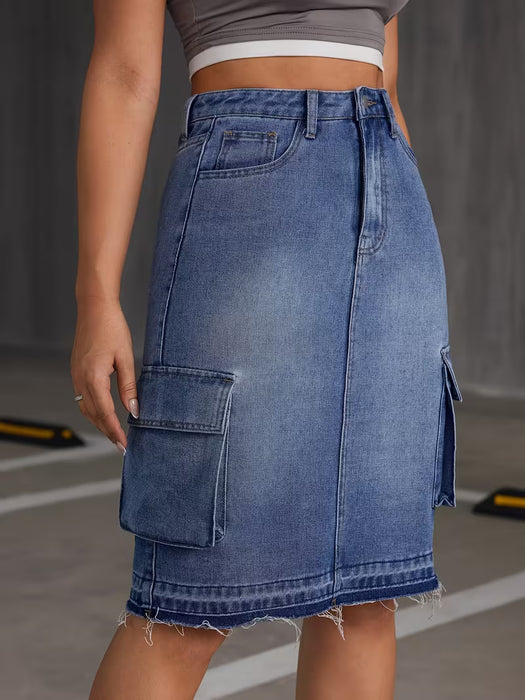 Falda Vaquera para Mujer con Bolsillos de Parche, Casual y Holgada