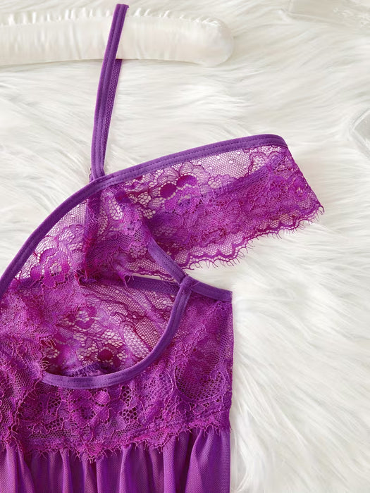 Conjunto de Vestido Sexy con Encaje y Escote Halter para Mujer, Hombros Descubiertos