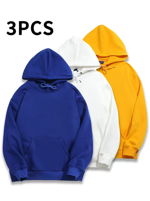Conjunto de tres sudaderas casuales para hombre, hechas de tejido de punto elástico, colores aleatorios