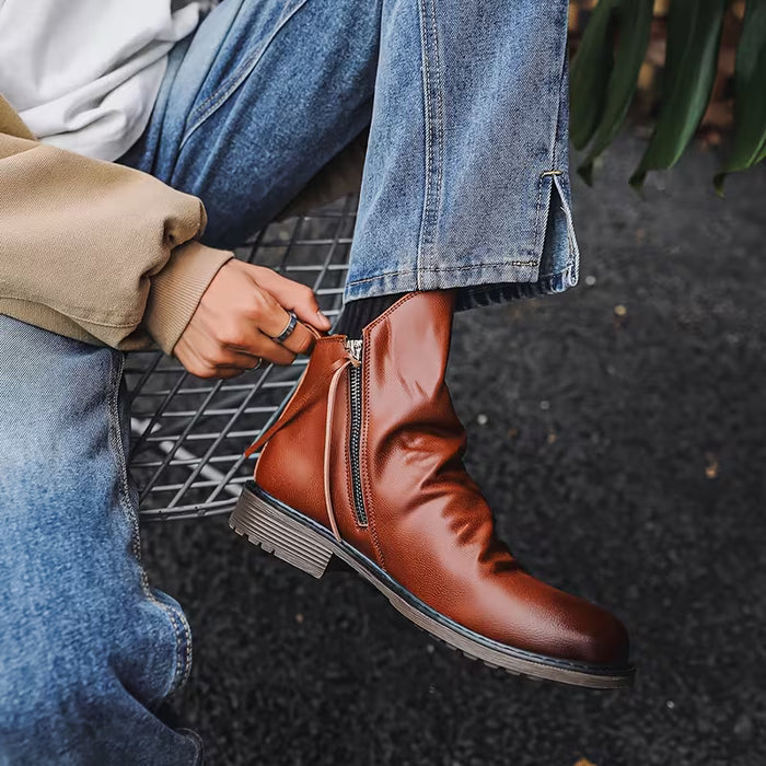 Botas para hombre con cremalleras laterales y borlas - Calzado casual para hombre con cremallera lateral