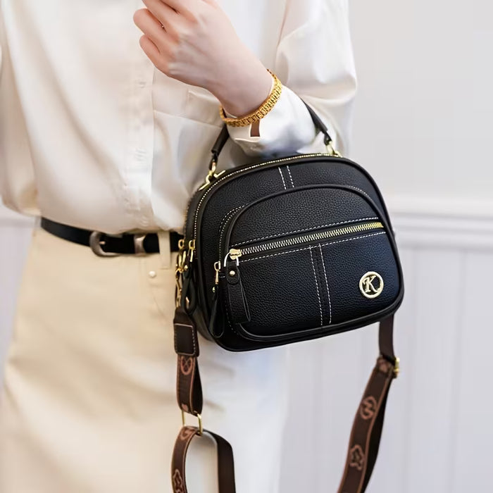 Bolso bandolera de PU de color sólido, compacto y portátil para mujer