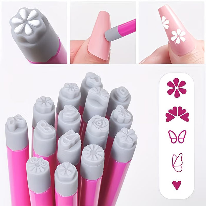 Set de 4 rotuladores para estampado de uñas  con patrón de flores y mariposas