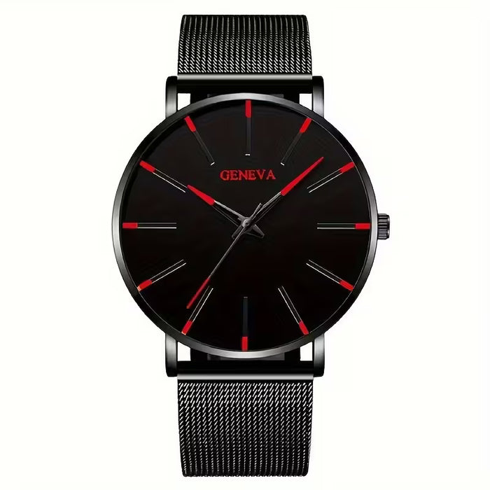 Elegante reloj de cuarzo para hombre con correa de malla de aleación