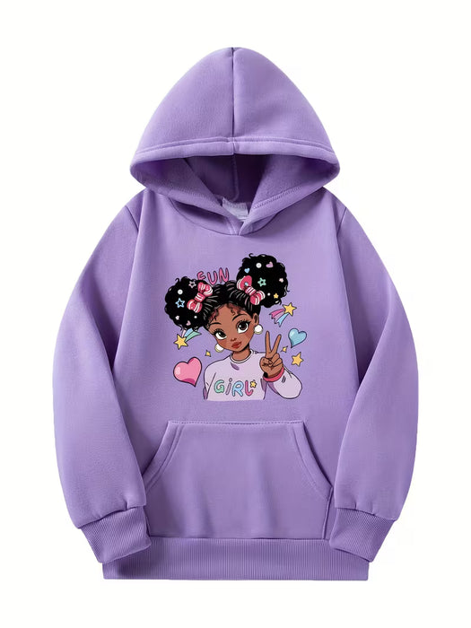 Conjunto de sudadera y pantalón para niñas con estampado de dibujos animados