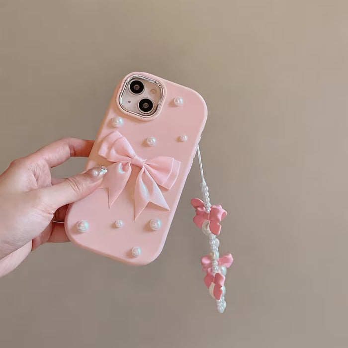 Funda para teléfono: Funda de lujo ligero con perla y lazo con cadena, para iPhone 11