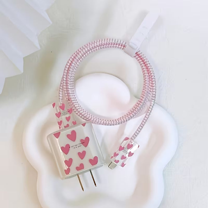 Juego de 5 fundas protectoras antirrotura con corazón tridimensional rosa para cargador