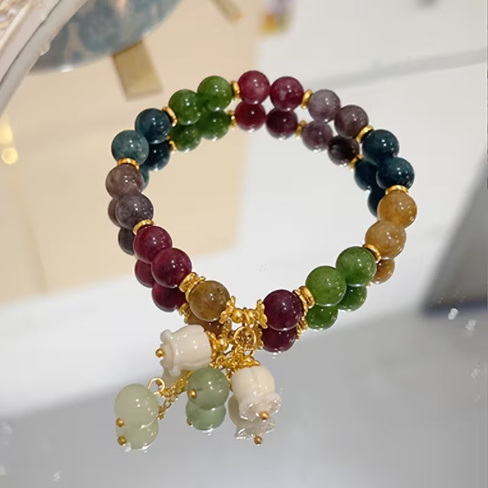 1 pieza, Pulsera de piedra natural, pulsera de piedra verde colorida