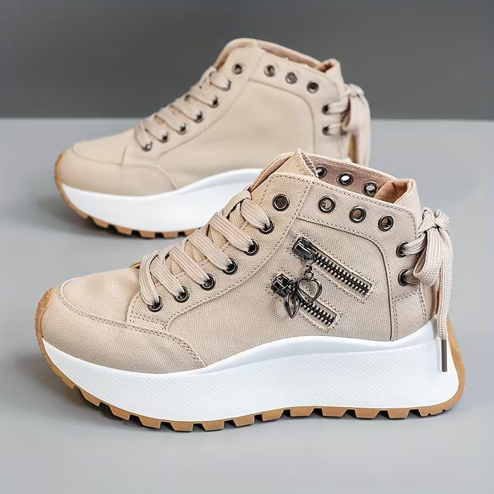 Zapatillas de mujer de caña alta, casuales, con plataforma que aumenta la altura y cremallera