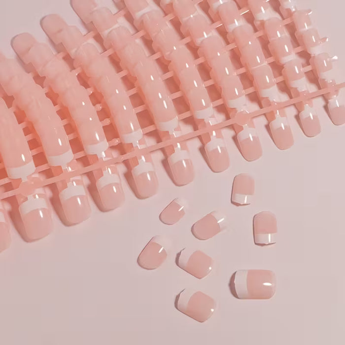 1 Par de Uñas Postizas Francesas Cortas - Forma Almendra, Rosa Brillante