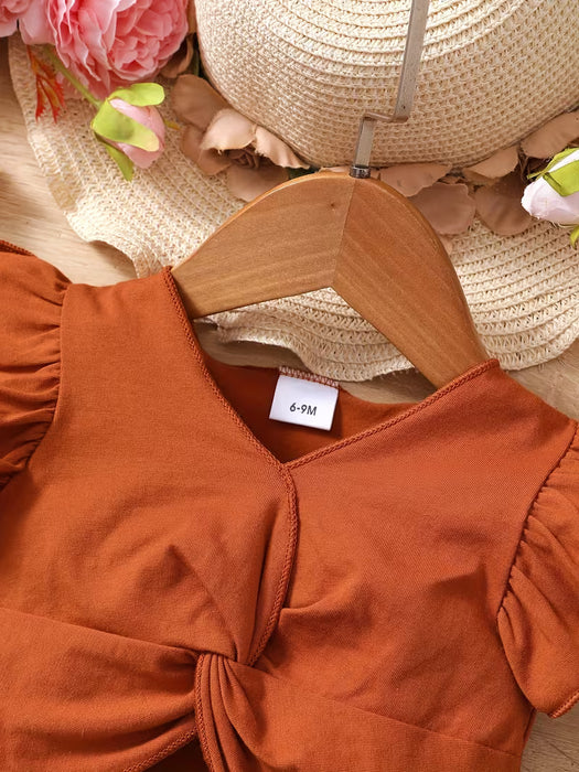 Conjunto de Top sin Mangas de Color Sólido y Shorts a Rayas para Niñas
