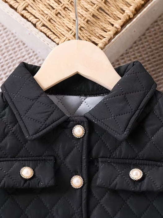 Conjunto de chaqueta corta de moda con botones y minifalda acolchado para niña