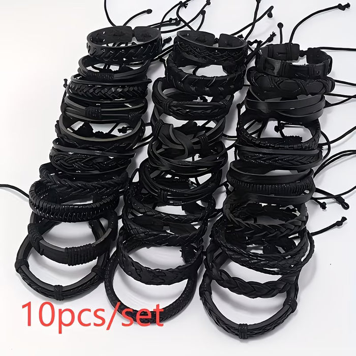 10 piezas de Pulseras de cuero sintético multicapa tejido a mano para hombre de diseños aleatorios