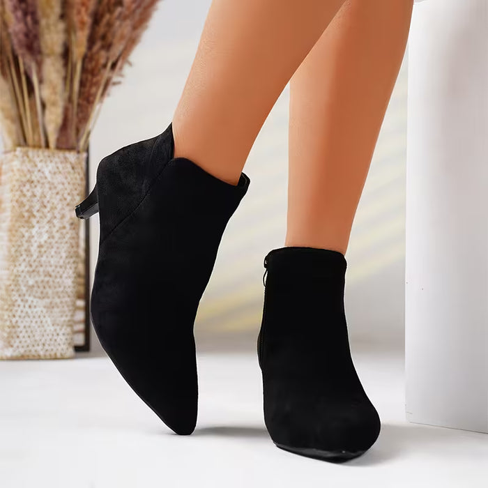 Botines de Mujer Elegantes con Cremallera Lateral - Forro de Peluche y Tacón Bajo