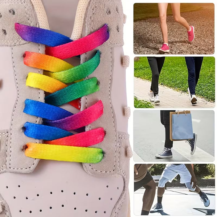 1 Par de Cordones Coloridos, Para Zapatos Planos con Degradado Arcoíris