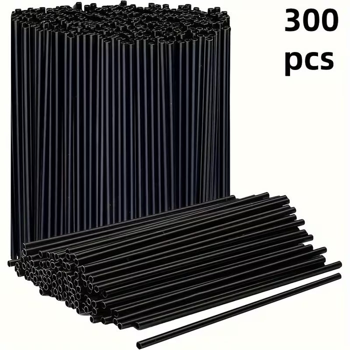 300pcs Pajitas de Plástico Desechables Negras - Tamaños de 12.95cm y 21.08cm