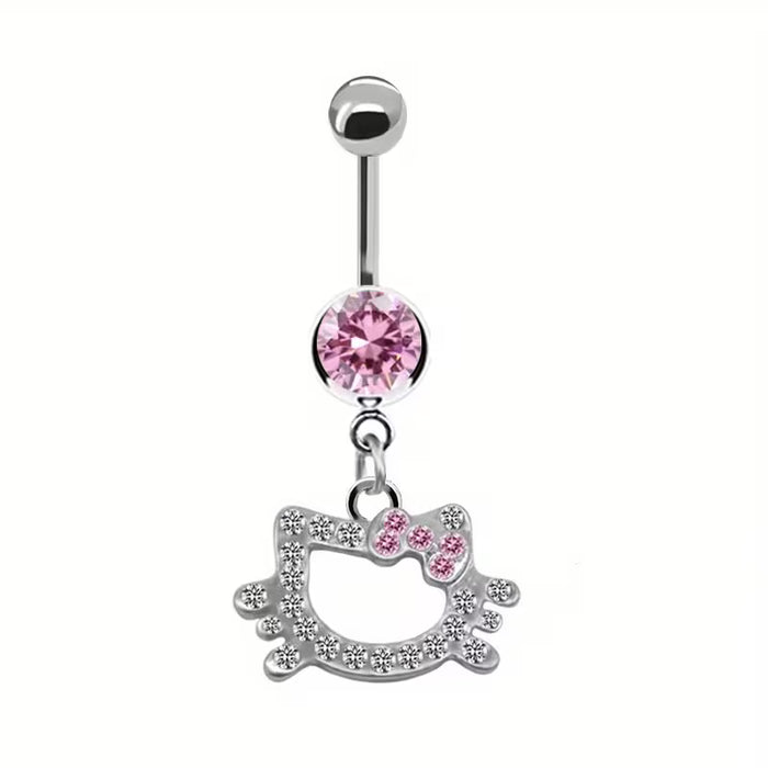 1 Pendiente de ombligo de Hello Kitty para mujer, diseño de mariposa rosa