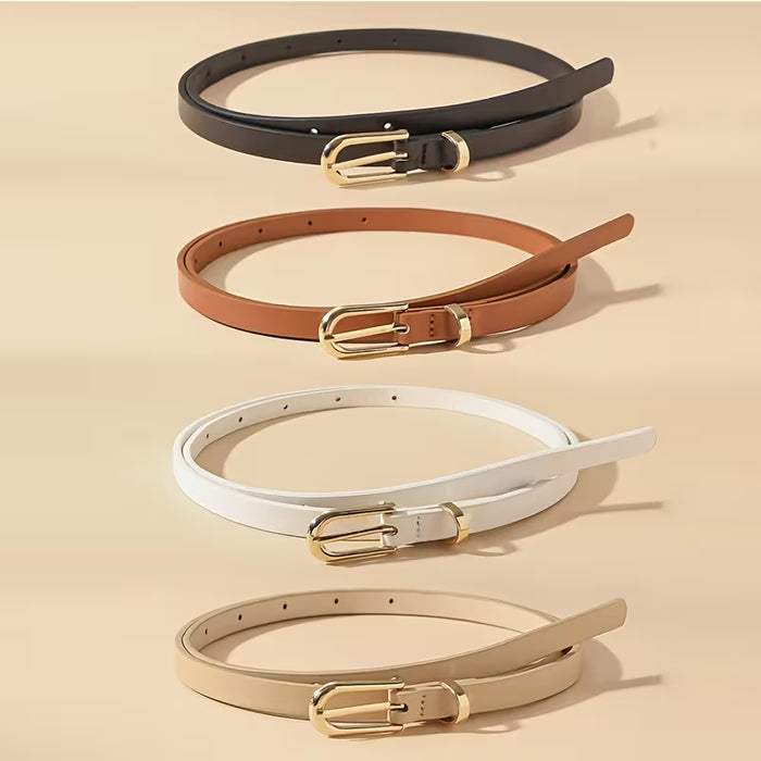 Pack de 4 Cinturones de PU para Mujer Delgados de Moda