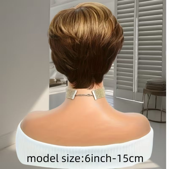 Pelucas corta y lisa para mujer, con un corte pixie completo hecho a máquina