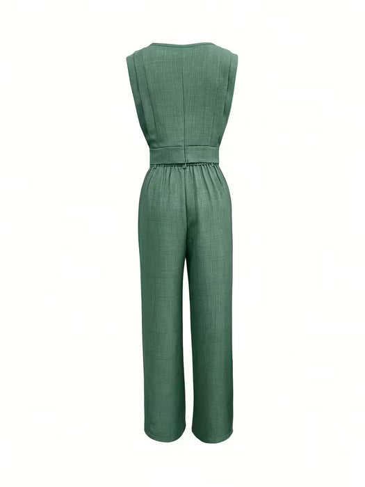 CHICME Conjunto de dos piezas de camiseta sin mangas de color sólido y pantalones
