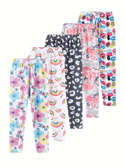 Conjunto de cinco piezas de leggings estampados de nueve puntos para niñas