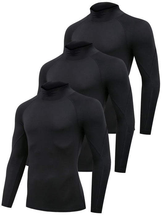 Juego de 3 Camisetas de Compresión para Hombre con Cuello Alto Manga Larga
