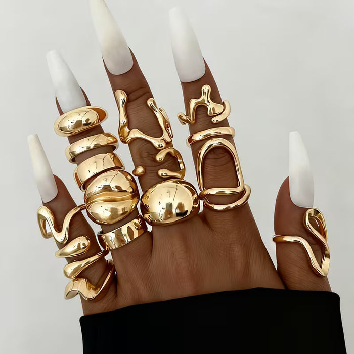 Juego de 15 anillos abiertos geométricos lisos estilo punk para mujer