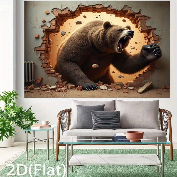1pc Oso Rompiendo la Pared Banner 2D ¡Plana! - Decoración con Efecto Ilusorio 244cm*183cm