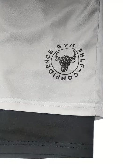 Shorts Deportivos Casuales para Hombre Con Patrón De Impresión De Toro Y Letras GYM
