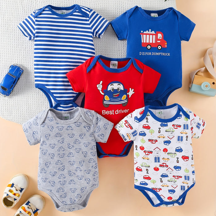 Conjunto de 5pcs body de manga corta para bebé niño con estampado de coches