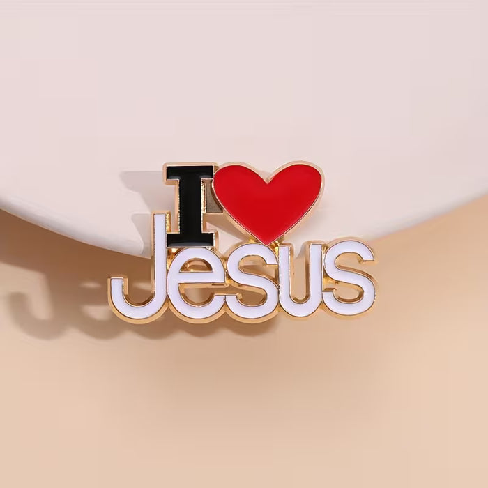 1 broche de aleación de estilo simple "I Love Jesus", piedra natural, chapado versátil
