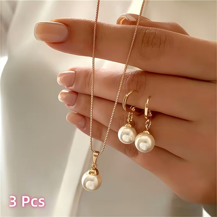 3 piezas que incluye collar y aretes minimalistas clásicos con perlas artificiales